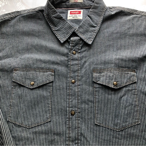 Wrangler Indigo Button-Up Shirt Men’s Size 3XL Blue/White Stripes Long Sleeves - Picture 11 of 16